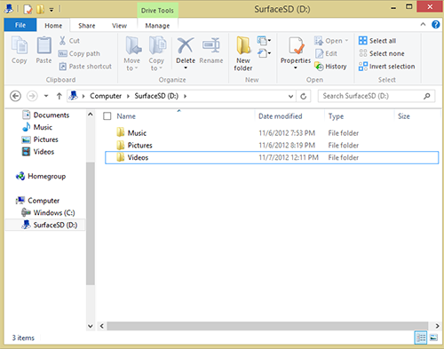 Adding MicroSD to Music, Video, Picture Library for Windows RT