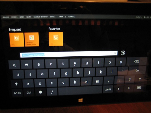 Default on-screen keyboard layout on Microsoft Windows Surface RT